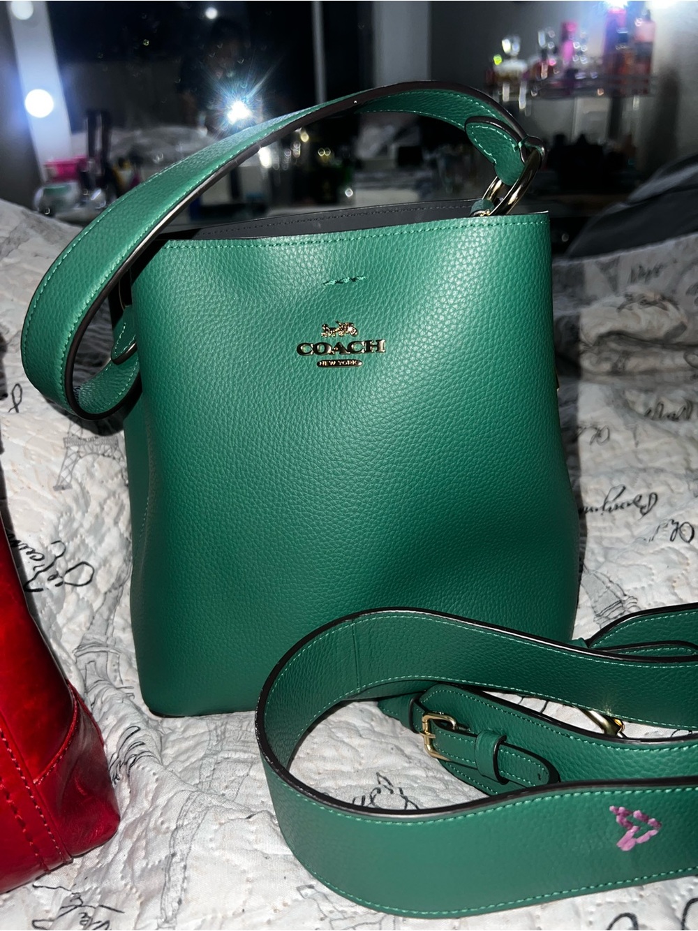Coach Pebbled Leather Shoulder Bag in Green with Removable Strap